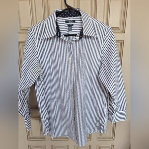 Chaps Buttondown SzL Blu/Wht Contrast Collar/Cuff EZ Care Cotton Blend Blu/Wht